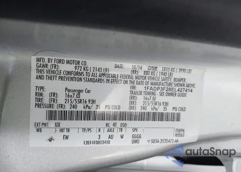 2014 Ford Focus Se из США, поврежденный, VIN 1FADP3F28EL427414